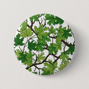 Badge Rond 5 Cm Feuilles d'érable sur fond blanc