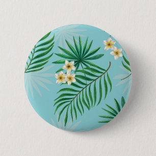 Badge Rond 5 Cm Feuilles tropicaux et fleurs