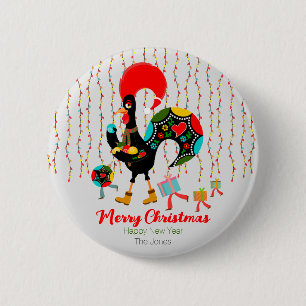 Badge Rond 5 Cm Feux de Noël, baubles, cadeaux et coq