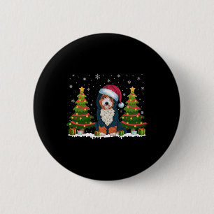 Badge Rond 5 Cm Feux de Noël Bernedoodle Chien Santa Hat Noël