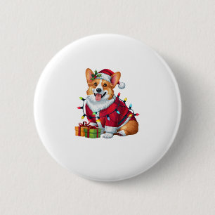 Badge Rond 5 Cm Feux de Noël Père Noël Welsh Corgi Chien Noël