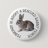 Badge Rond 5 Cm Février est adopté un bouton Secouru Mois lapin (Devant)