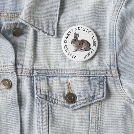 Badge Rond 5 Cm Février est adopté un bouton Secouru Mois lapin (En situation)