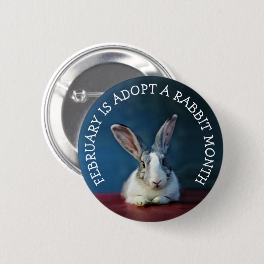 Badge Rond 5 Cm Février est adopté un mois de lapin (Devant & derrière)