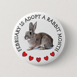Badge Rond 5 Cm Février est le mois de l'adoption des lapins