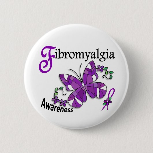 Badge Rond 5 Cm Fibromyalgie du papillon 2 en verre souillé (Devant)