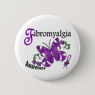 Badge Rond 5 Cm Fibromyalgie du papillon 2 en verre souillé