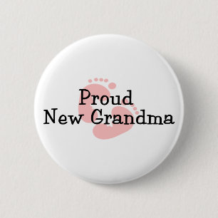 Badge Rond 5 Cm Fière nouvelle grand-mère Empreintes de bébé fille