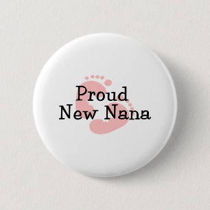 Badge Rond 5 Cm Fière Nouvelle Nana Empreintes de Pieds de Bébé Fi