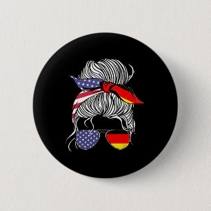 Badge Rond 5 Cm Fierté allemande américaine femme fille drapeau