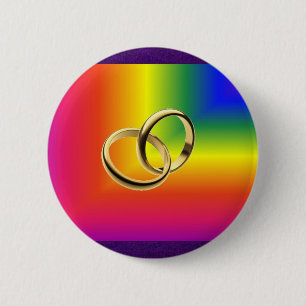 Badge Rond 5 Cm Fierté d'arc-en-ciel avec des alliances d'or