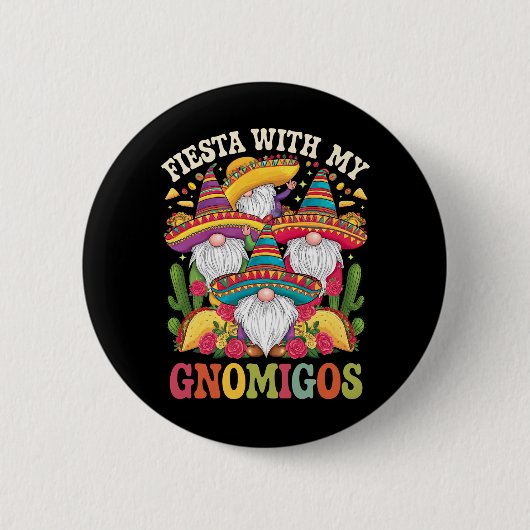 Badge Rond 5 Cm Fiesta Avec Mes Gnomigos Gnome Cinco De Mayo (Devant)
