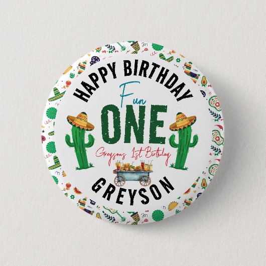 Badge Rond 5 Cm Fiesta d'abord | 1ère fête d'anniversaire (Devant)