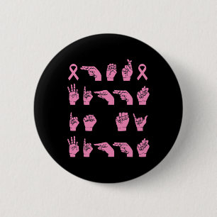 Badge Rond 5 Cm Fight Is My Fight Sign Language Breast Cancer Supp