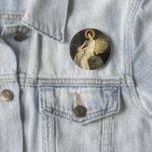 Badge Rond 5 Cm Figure ailée assise sur un rocher par Abbott Thaye (En situation)