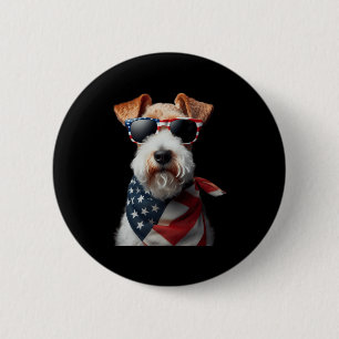 Badge Rond 5 Cm Fil Fox Terrier Chien 4 juillet Américain Indépend