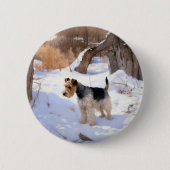 Badge Rond 5 Cm Fil Fox Terrier Laisser neiger Noël (Devant)