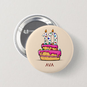 Badge Rond 5 Cm Fille 10e anniversaire, 10 ans sur un gâteau rose