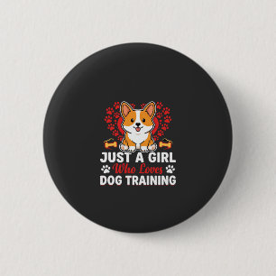 Badge Rond 5 Cm Fille aime la formation de chien Corgi