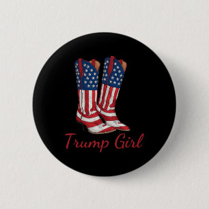 Badge Rond 5 Cm Fille Américaine Drapeau Voter Trump Fille Républi