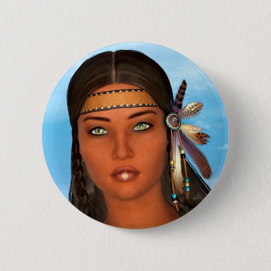Badge Rond 5 Cm Fille amérindienne (Devant)