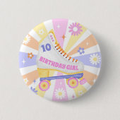 Badge Rond 5 Cm Fille Anniversaire Retro Roller Patinage (Devant)