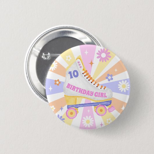 Badge Rond 5 Cm Fille Anniversaire Retro Roller Patinage (Devant & derrière)