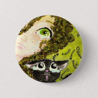 Badge Rond 5 Cm fille au chat 2