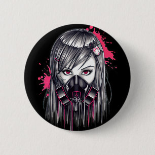 Badge Rond 5 Cm Fille au néon de masque de gaz