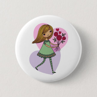 Badge Rond 5 Cm Fille aux fleurs