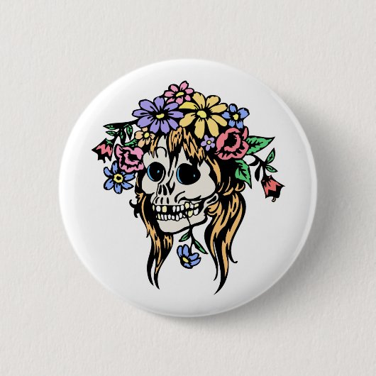 Badge Rond 5 Cm fille aux fleurs crâne (Devant)