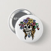 Badge Rond 5 Cm fille aux fleurs crâne (Devant & derrière)