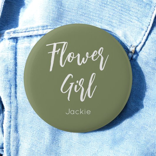 Badge Rond 5 Cm Fille aux fleurs Sage Vert Blanc Mariage