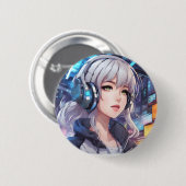 Badge Rond 5 Cm Fille avec casque (Devant & derrière)