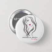 Badge Rond 5 Cm Fille avec cheveux ondulés Coiffure icône de marqu (Devant & derrière)