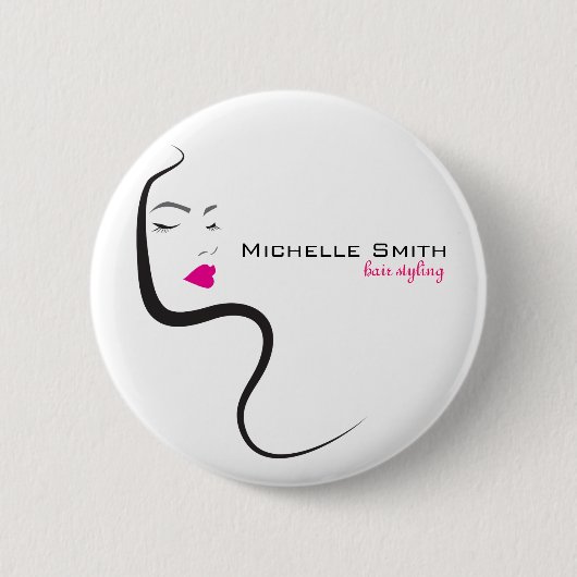 Badge Rond 5 Cm Fille avec cheveux ondulés Coiffure icône de marqu (Devant)