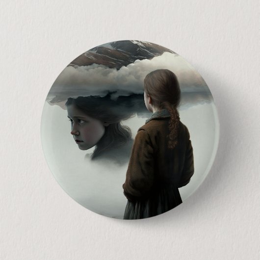 Badge Rond 5 Cm Fille avec des nuages (Devant)