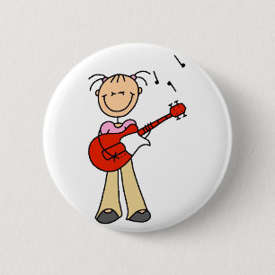 Badge Rond 5 Cm Fille avec le bouton de guitare