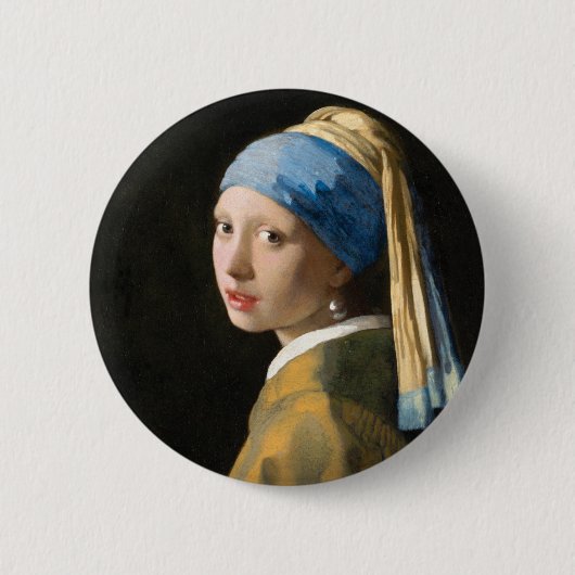 Badge Rond 5 Cm Fille avec une perle à oreille par Johannes Vermee (Devant)