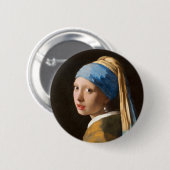 Badge Rond 5 Cm Fille avec une perle d'oreille Portrait Peinture (Devant & derrière)