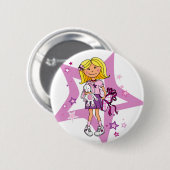 Badge Rond 5 Cm Fille cheveux blonde avec un bouton d'étoile cadea (Devant & derrière)
