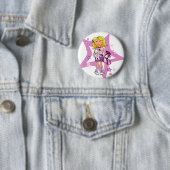 Badge Rond 5 Cm Fille cheveux blonde avec un bouton d'étoile cadea (En situation)