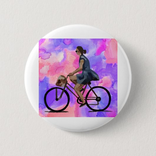 Badge Rond 5 Cm Fille cycliste (Devant)