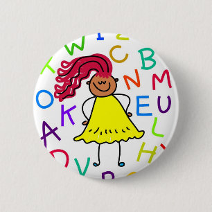 Badge Rond 5 Cm Fille d'alphabet