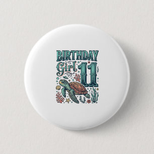 Badge Rond 5 Cm Fille d'anniversaire 11 Tortue de mer Gravure vint