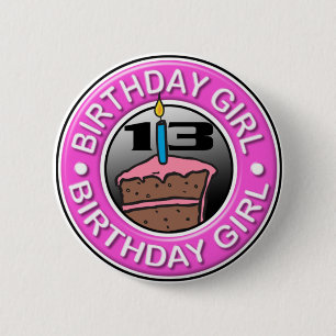 Badge Rond 5 Cm Fille d'anniversaire 13 années de bouton