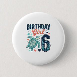 Badge Rond 5 Cm Fille d'anniversaire 6 Tortue de mer Conception ve