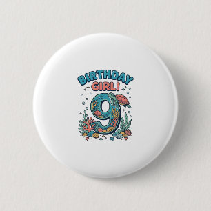 Badge Rond 5 Cm Fille d'anniversaire 9 Tortue de mer Conception ve