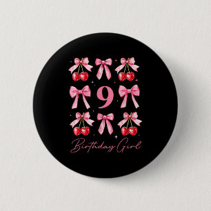 Badge Rond 5 Cm Fille d'anniversaire 9e anniversaire Cerise Coquet