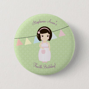 Badge Rond 5 Cm Fille d'anniversaire à la table cadeau